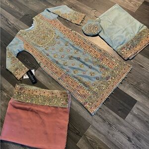 Pakistani 3 piece formal dress with potli